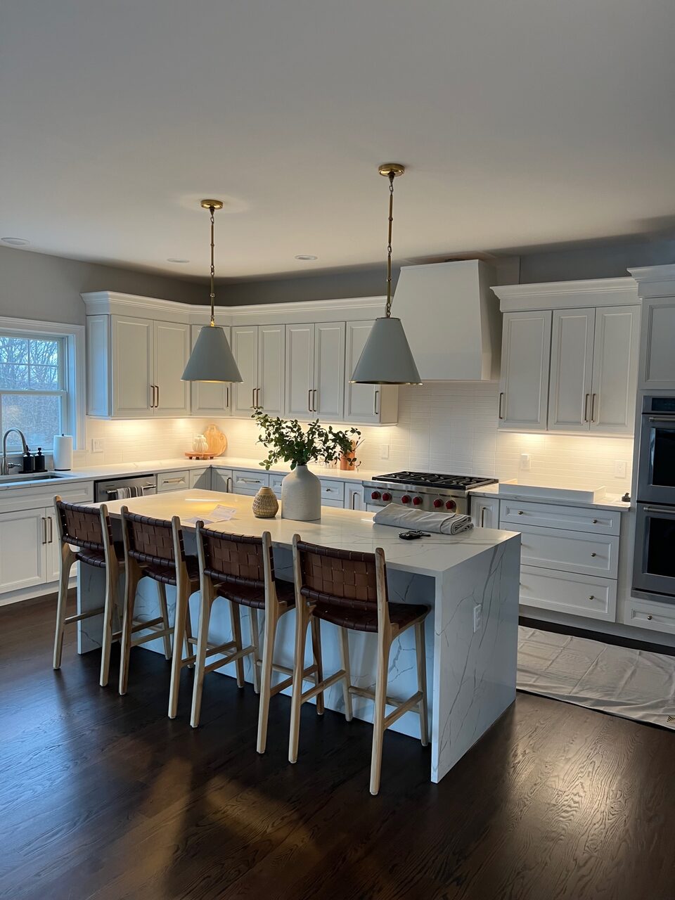 Custom kitchen with island and pendant lighting