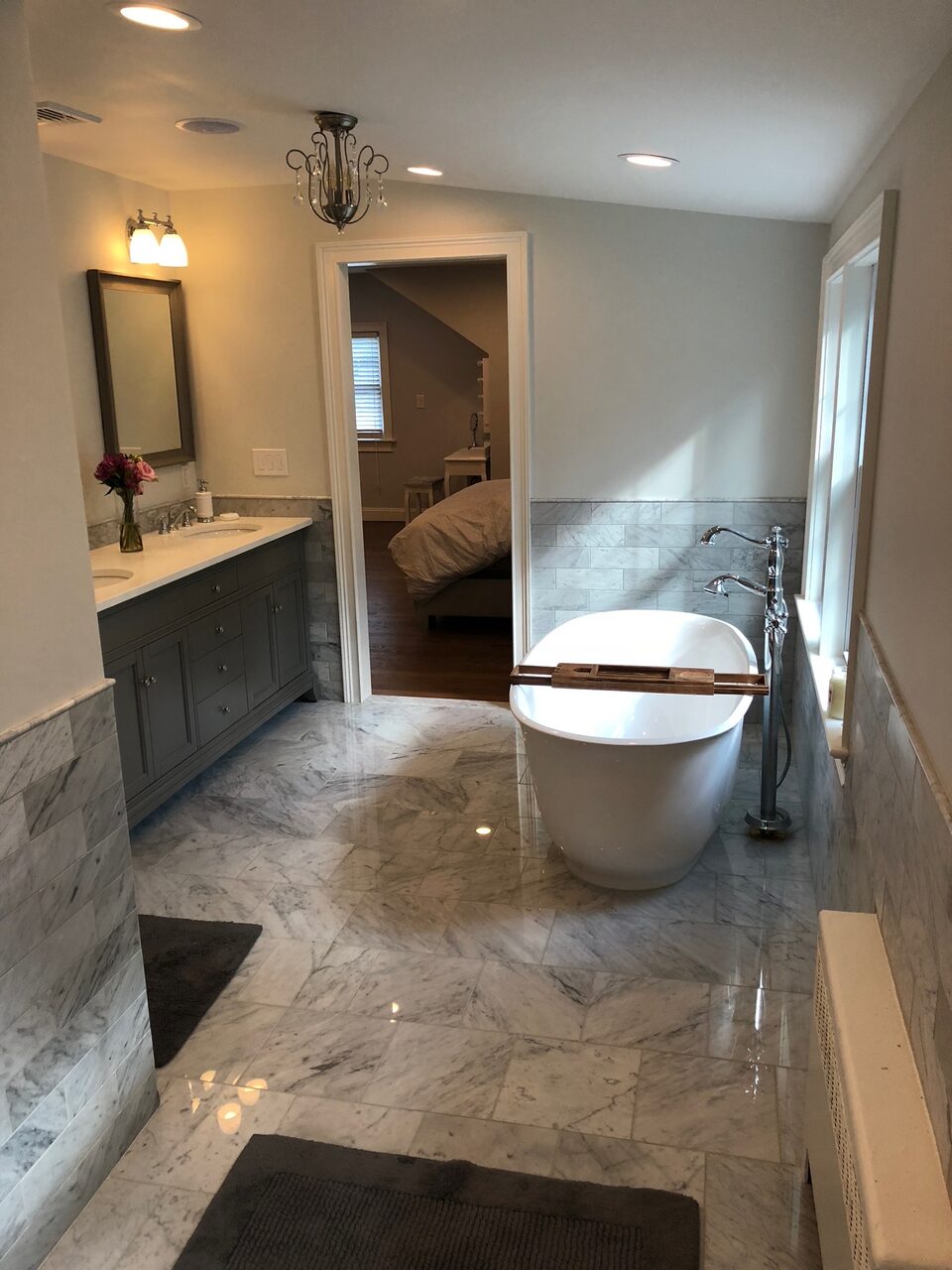 Bathroom with freestanding soaking tub